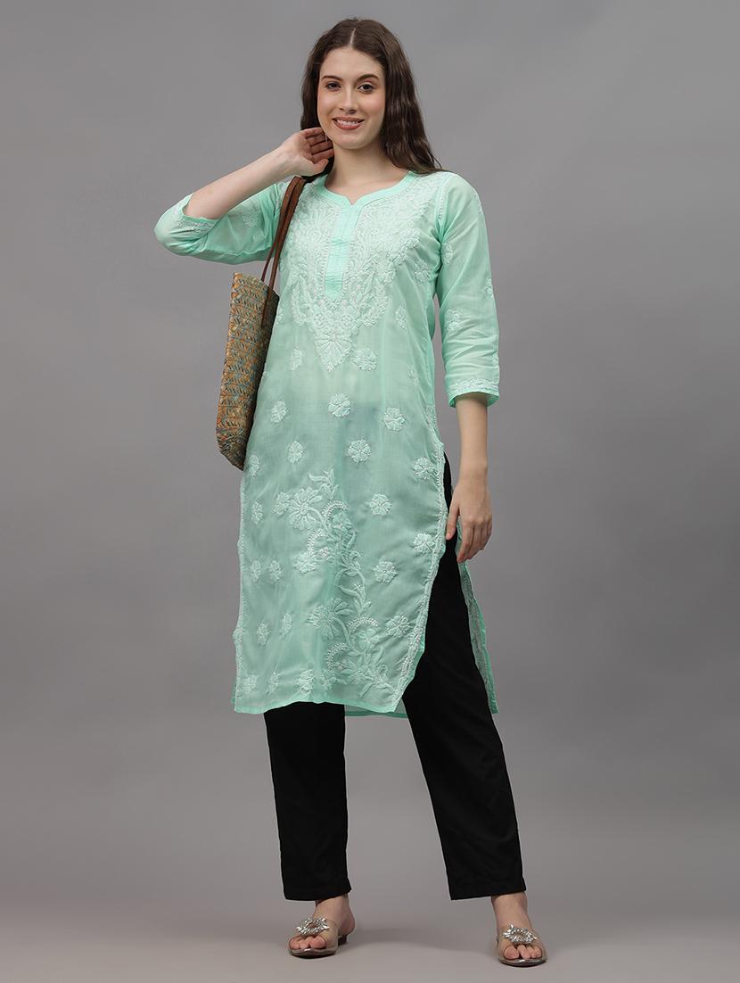 women three quarter sleeves chikankari kurta - 21532363 - Standard Image - 3