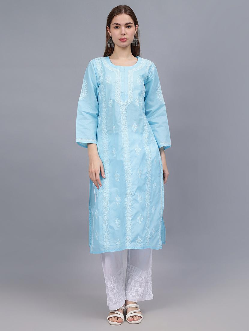 women three quarter sleeves chikankari kurta - 21532368 - Zoom Image - 0