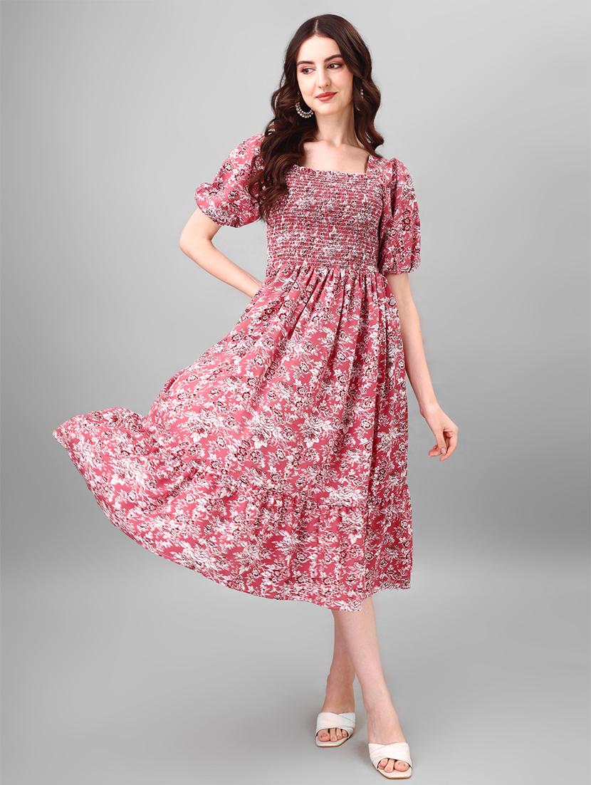 women pink printed tiered dress - 21532372 - Zoom Image - 0