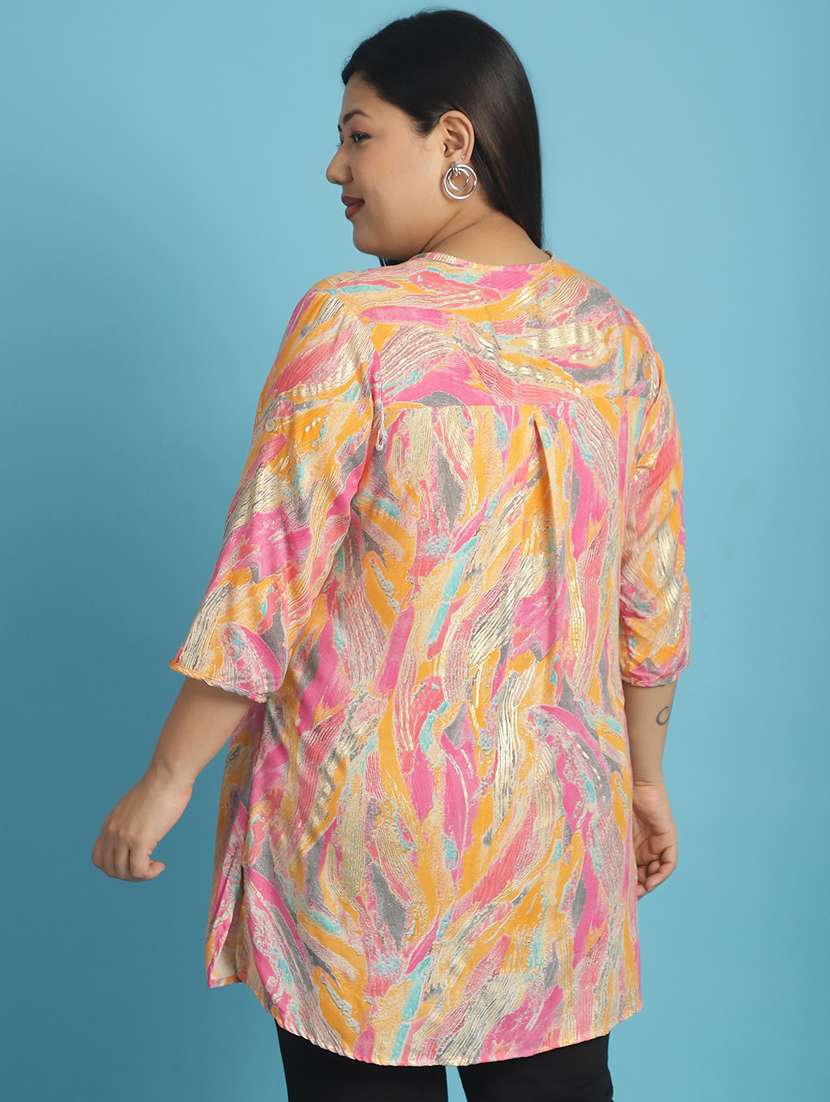 women plus size printed mandarin neck shirt - 21532396 - Standard Image - 3