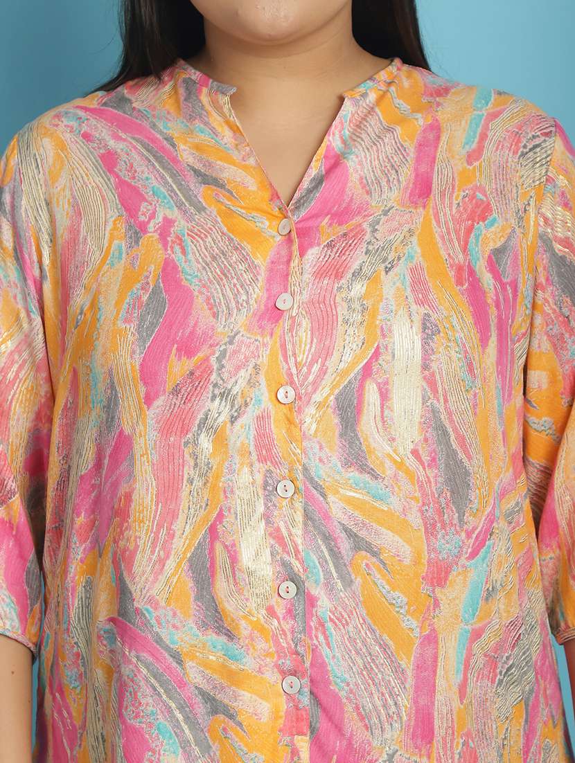 women plus size printed mandarin neck shirt - 21532396 - Standard Image - 5