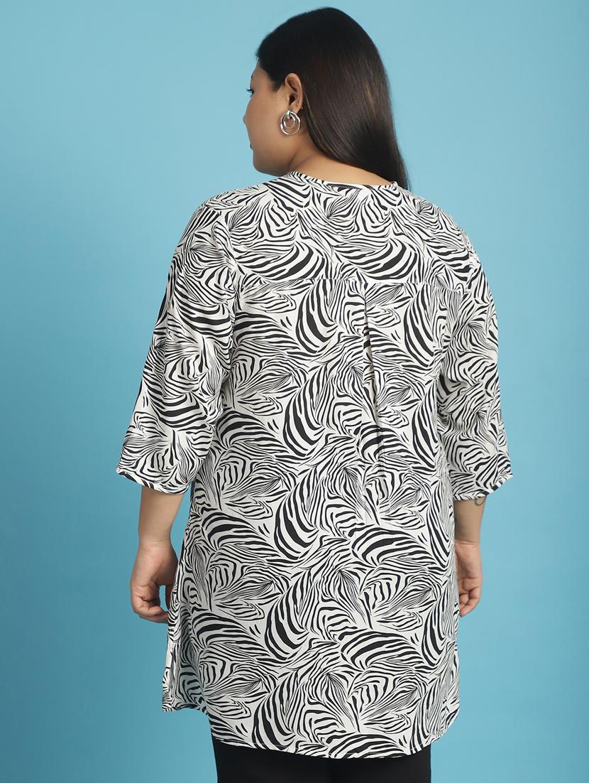 women plus size printed mandarin neck shirt - 21532398 - Standard Image - 3