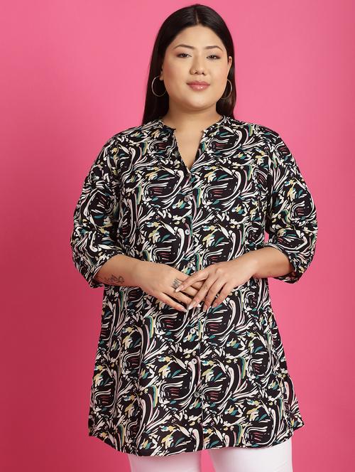 women plus size printed mandarin neck shirt - 21532399 -  Standard Image - 0