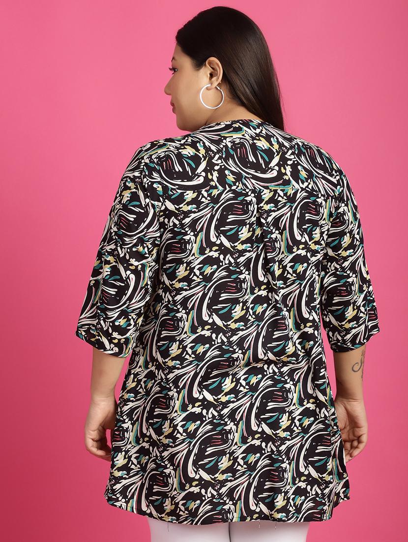 women plus size printed mandarin neck shirt - 21532399 - Standard Image - 3