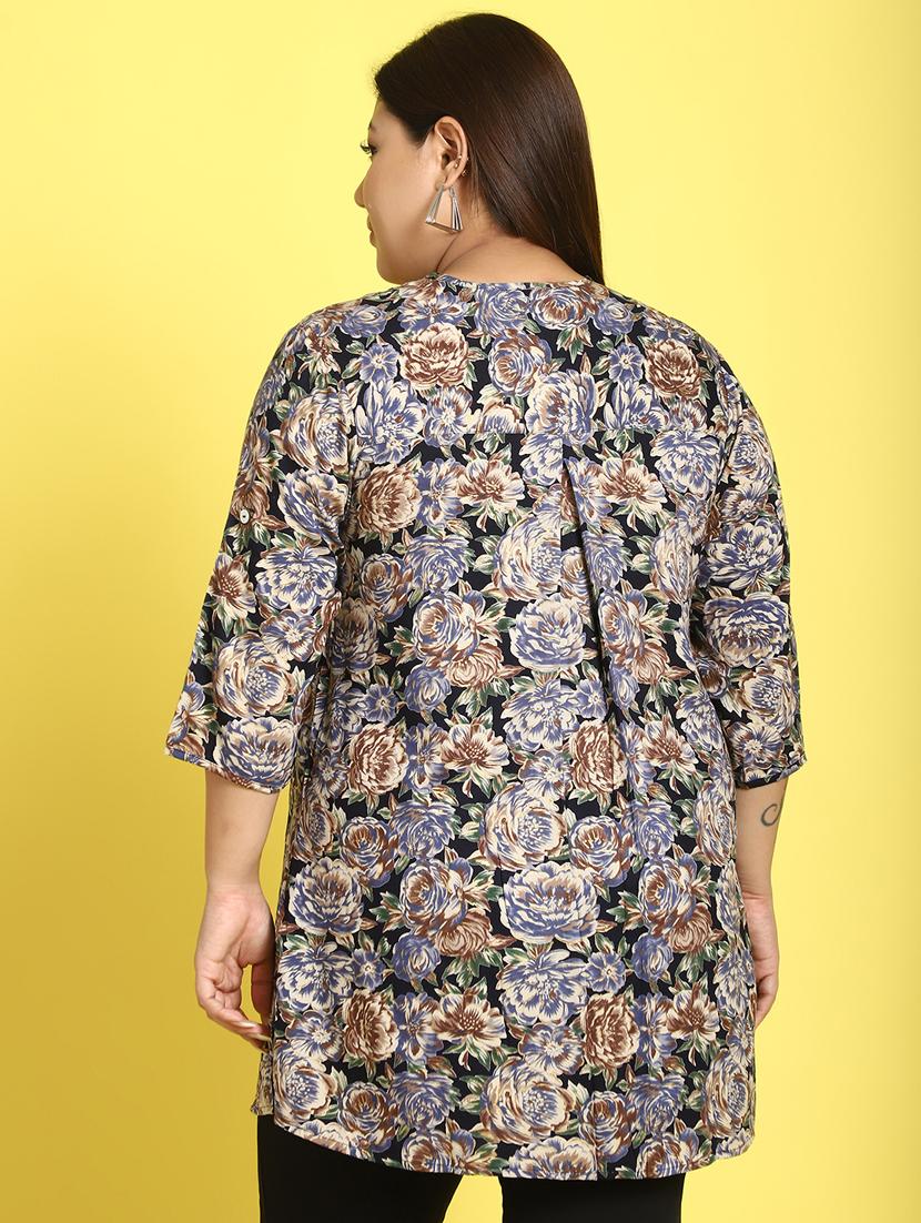 women plus size printed mandarin neck shirt - 21532403 - Standard Image - 3