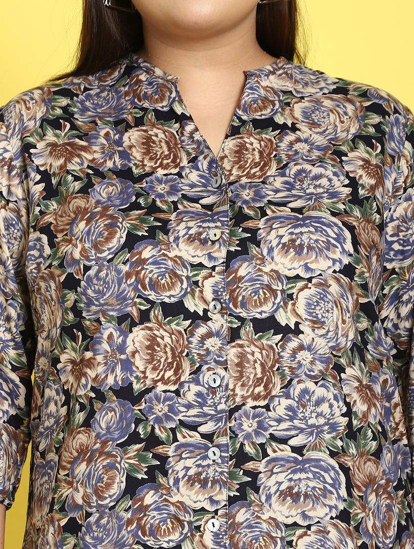 women plus size printed mandarin neck shirt - 21532403 - Standard Image - 5