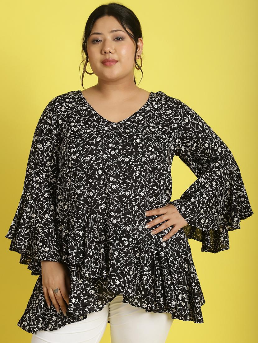 women v neck printed high-low top - 21532422 - Zoom Image - 0