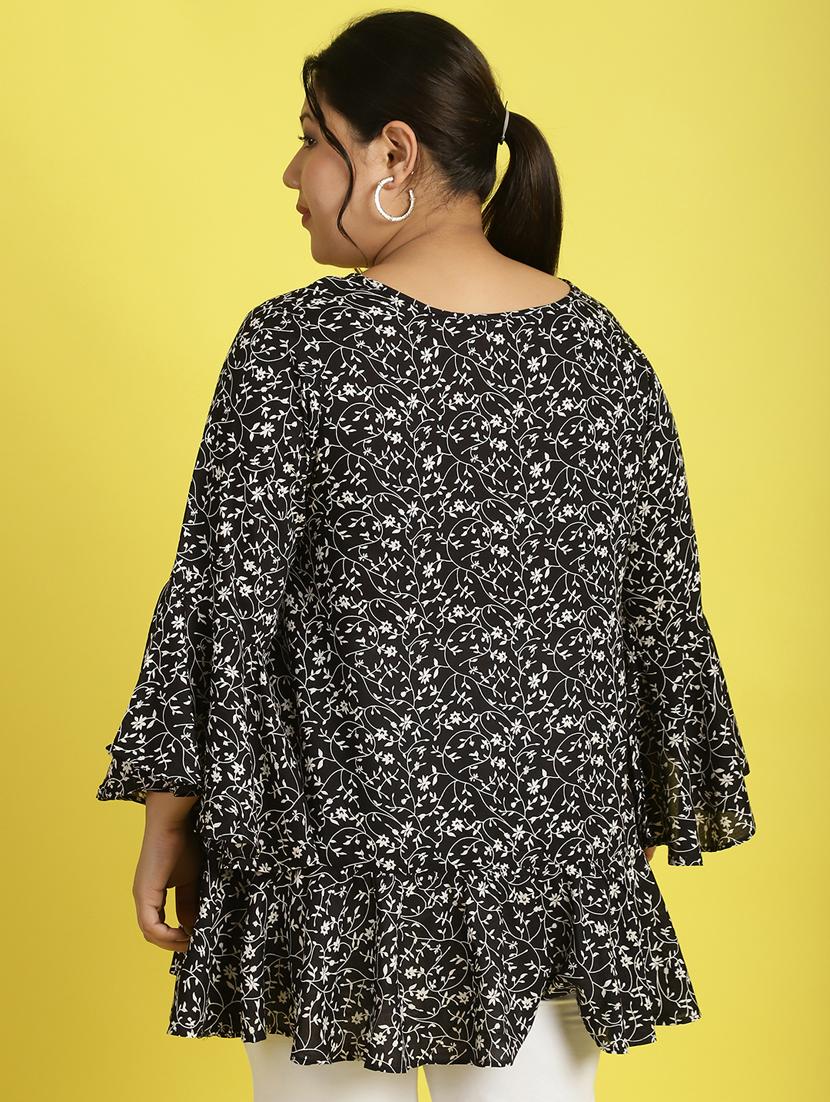 women v neck printed high-low top - 21532422 - Standard Image - 3