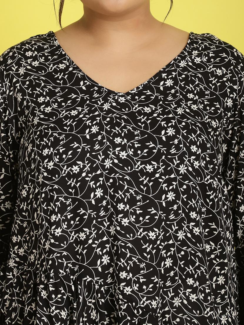 women v neck printed high-low top - 21532422 - Standard Image - 5