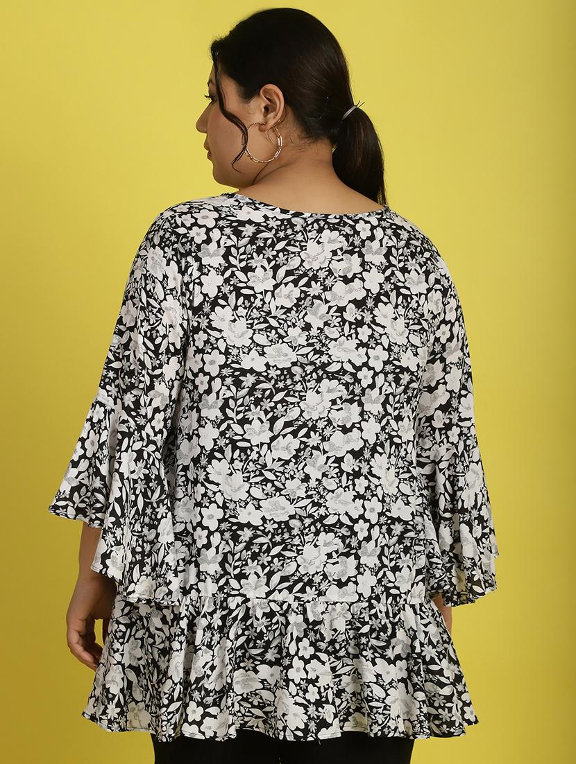 women v neck printed high-low top - 21532423 - Standard Image - 3
