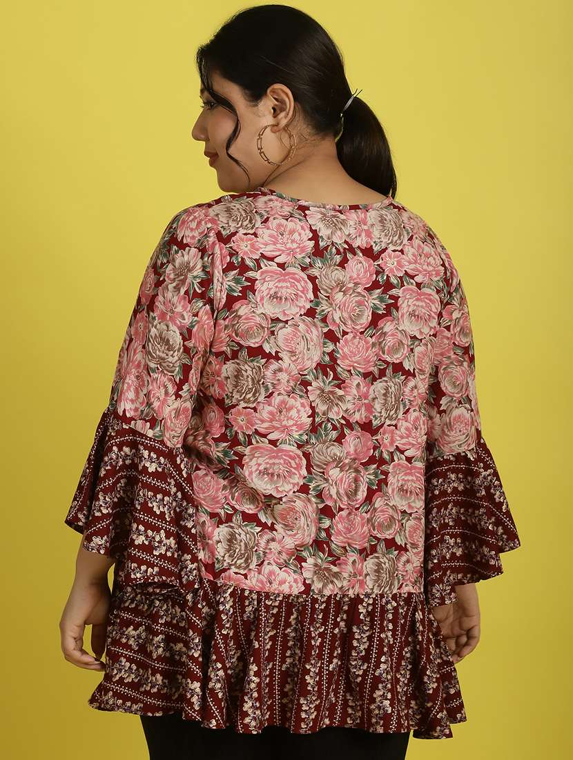 women v neck printed high-low top - 21532424 -  Standard Image - 3