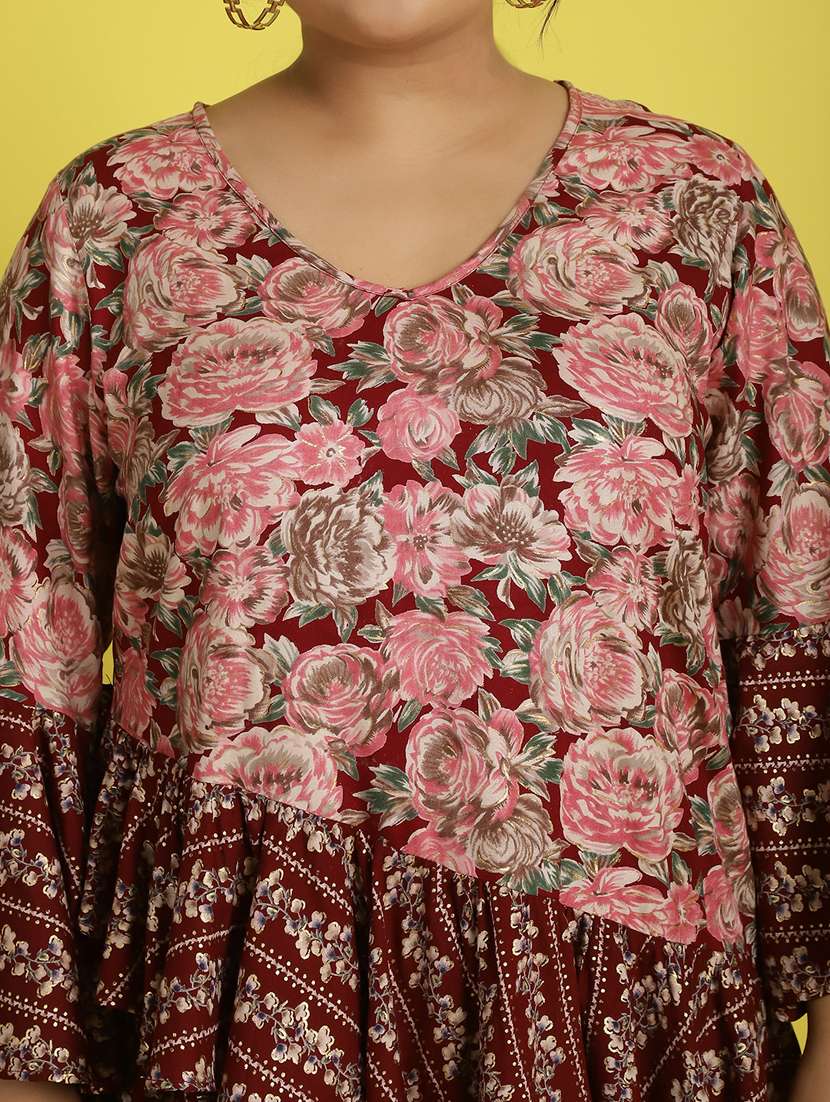 women v neck printed high-low top - 21532424 -  Standard Image - 5