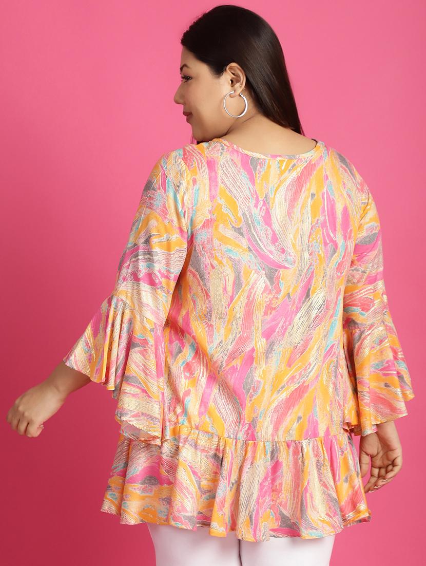 women v neck printed high-low top - 21532426 - Standard Image - 3