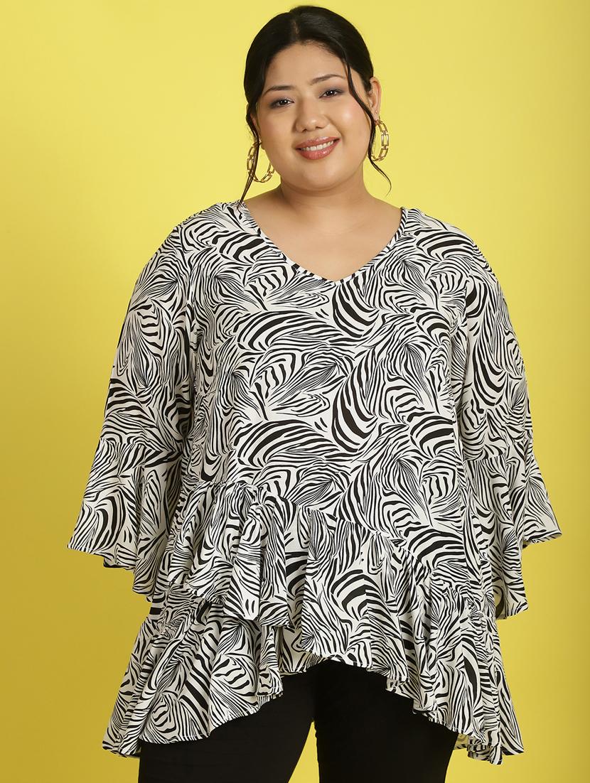 women v neck printed high-low top - 21532429 - Zoom Image - 0