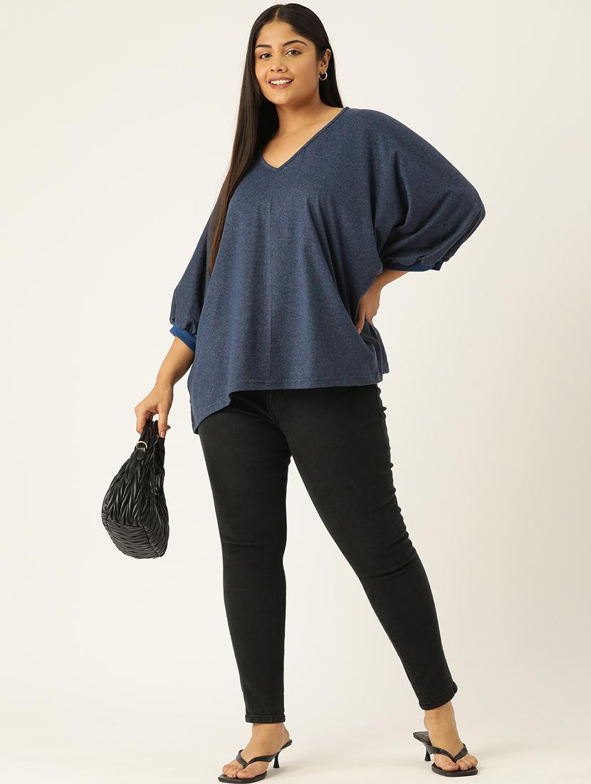 women v-neck solid regular top - 21532986 - Standard Image - 3