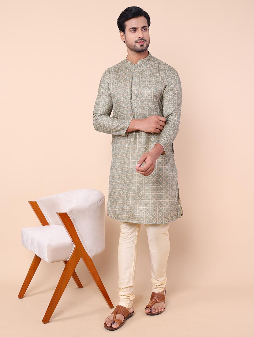 men printed kurta churidar ethnic wear set