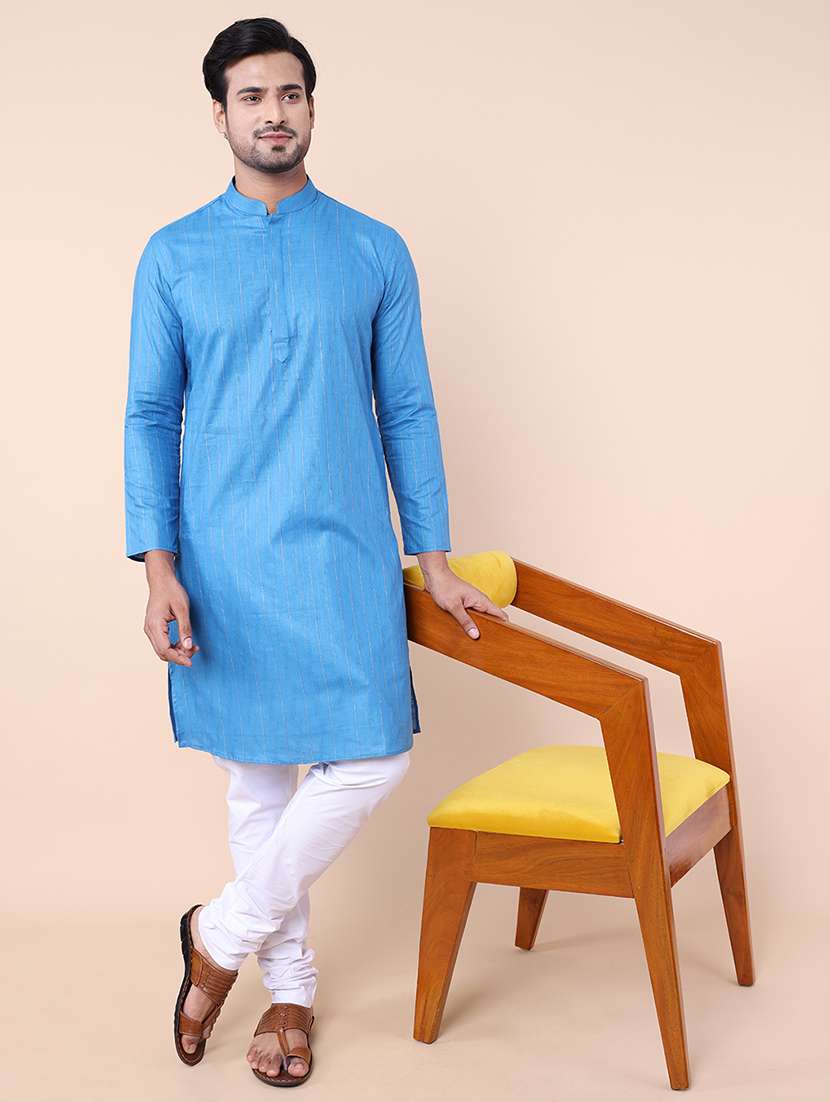 men striped kurta churidar ethnic wear set