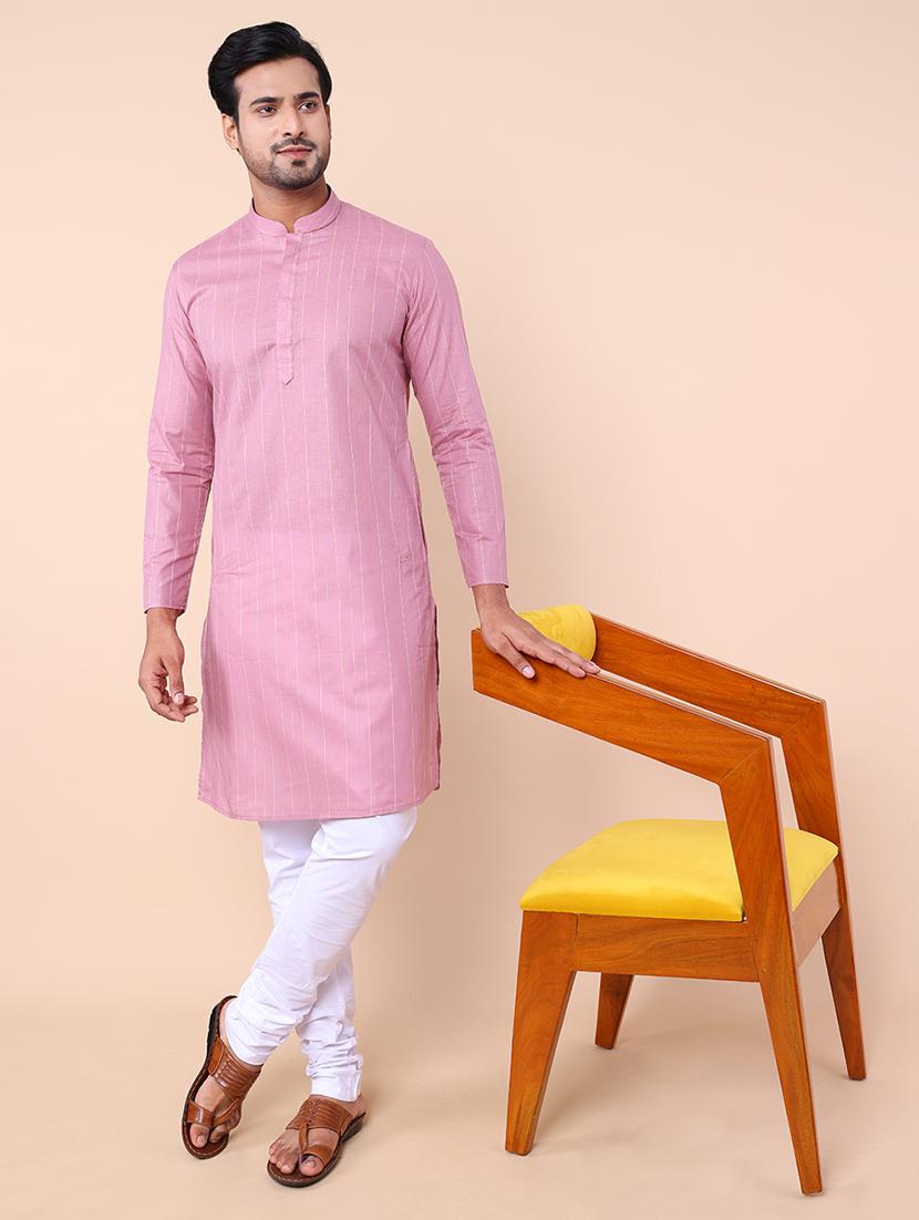 men striped kurta churidar ethnic wear set