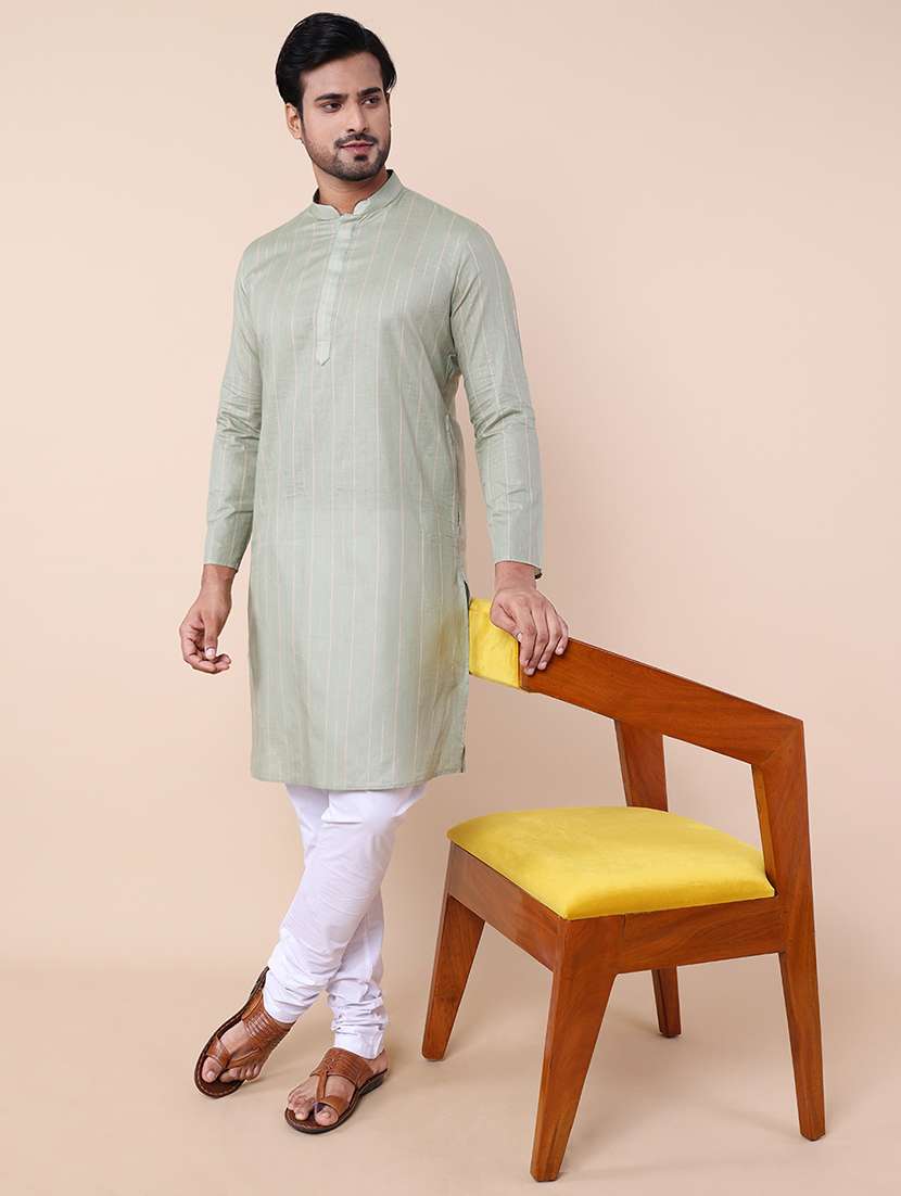 men striped kurta churidar ethnic wear set