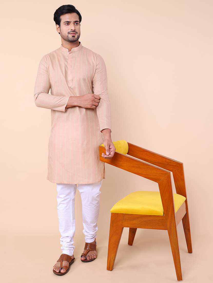 men striped kurta churidar ethnic wear set