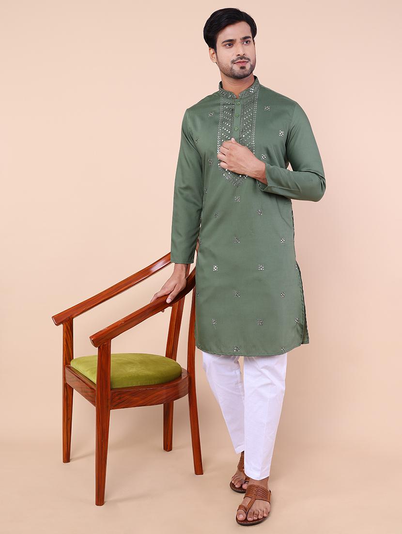 men embroidered kurta pyjama ethnic wear set