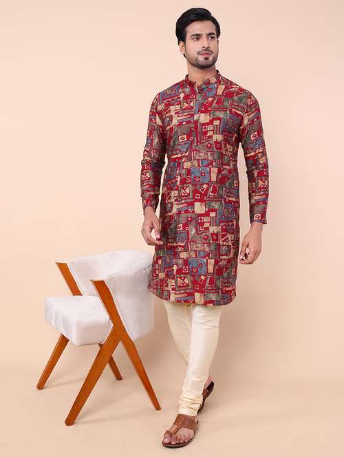 men printed kurta churidar ethnic wear set - 21533061 - Standard Image - 0