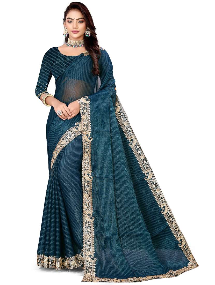 women solid with bordered saree with blouse - 21533113 - Zoom Image - 0