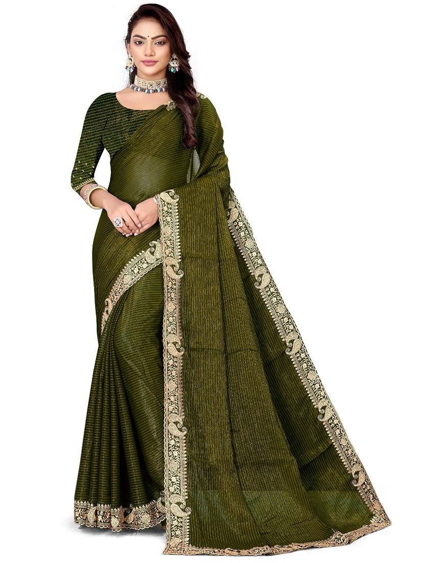 women solid with bordered saree with blouse