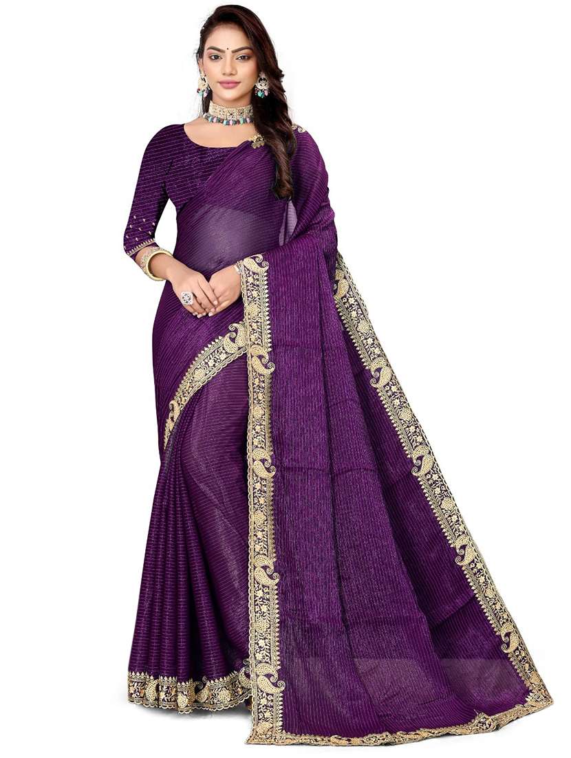 women solid with bordered saree with blouse