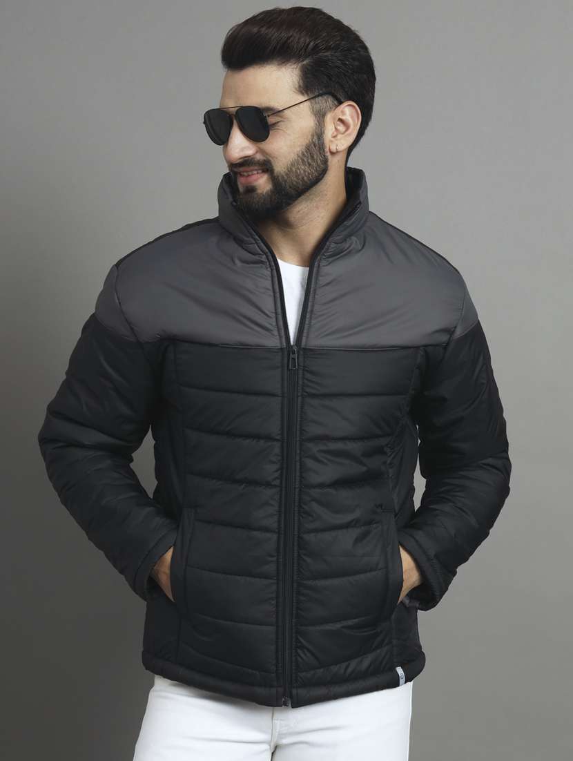 men long sleeves color block quilted jacket