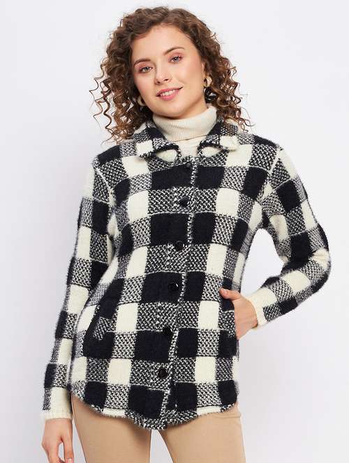 women checkered long sleeve cardigan - 21533145 -  Standard Image - 0