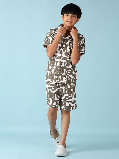 boys olive printed shorts set - 21533462 - Standard Image - 0