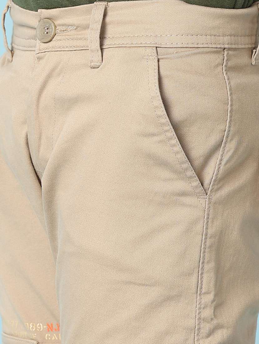 boys beige solid mid rise cargos - 21533474 -  Standard Image - 5