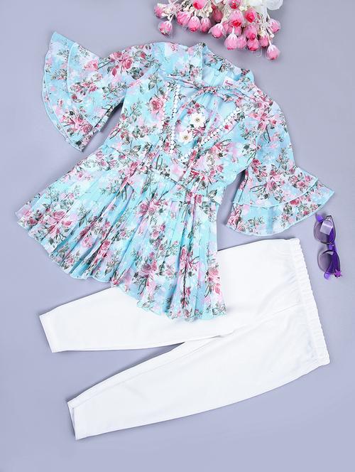 girls floral top & trouser full length set - 21533570 - Standard Image - 0