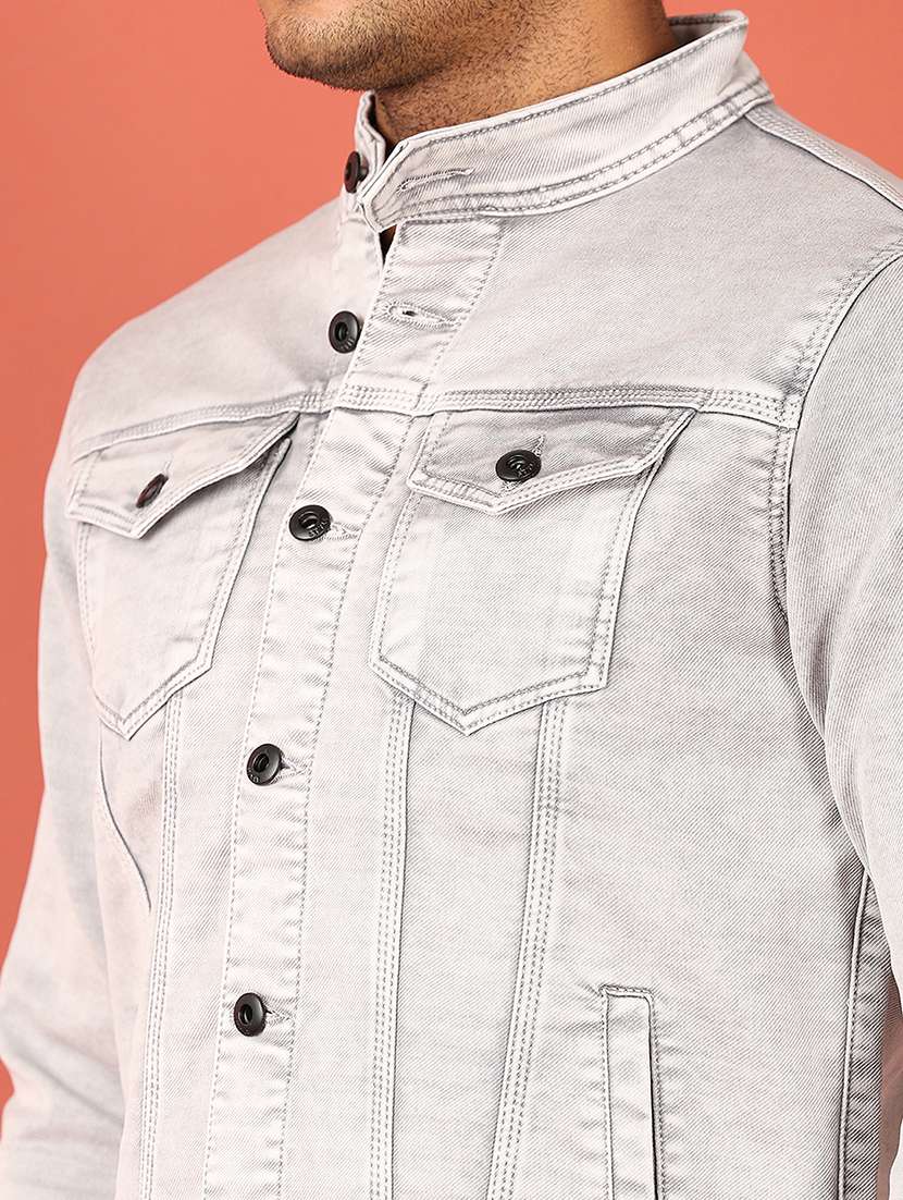 men long sleeves solid denim casual jacket - 21533572 -  Standard Image - 5
