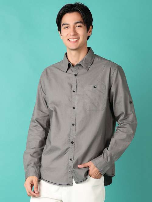 men solid long sleeve casual shirt - 21533575 - Standard Image - 0