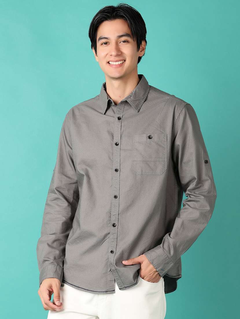 men solid long sleeve casual shirt - 21533575 - Zoom Image - 0