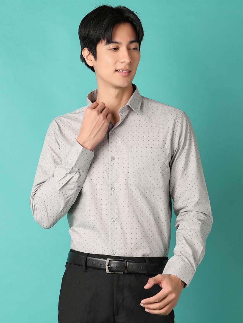 men printed long sleeve formal shirt