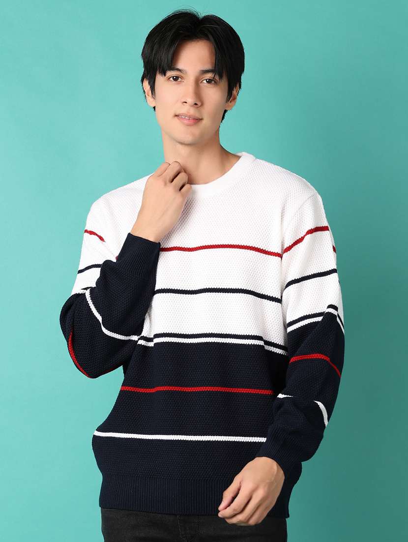 men long sleeves striped pullover