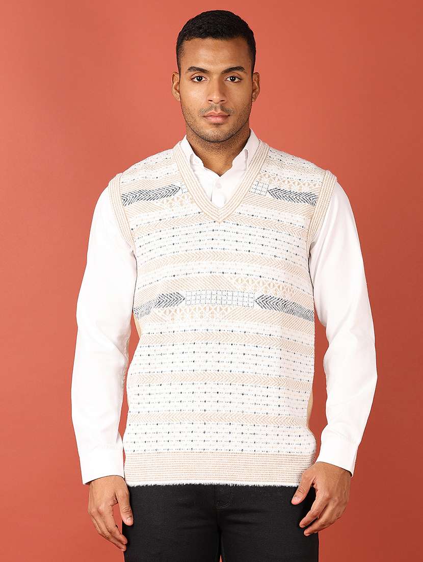 men sleeveless self design pullover