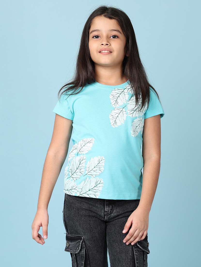 girls front print round neck tees - 21533678 -  Zoom Image - 0