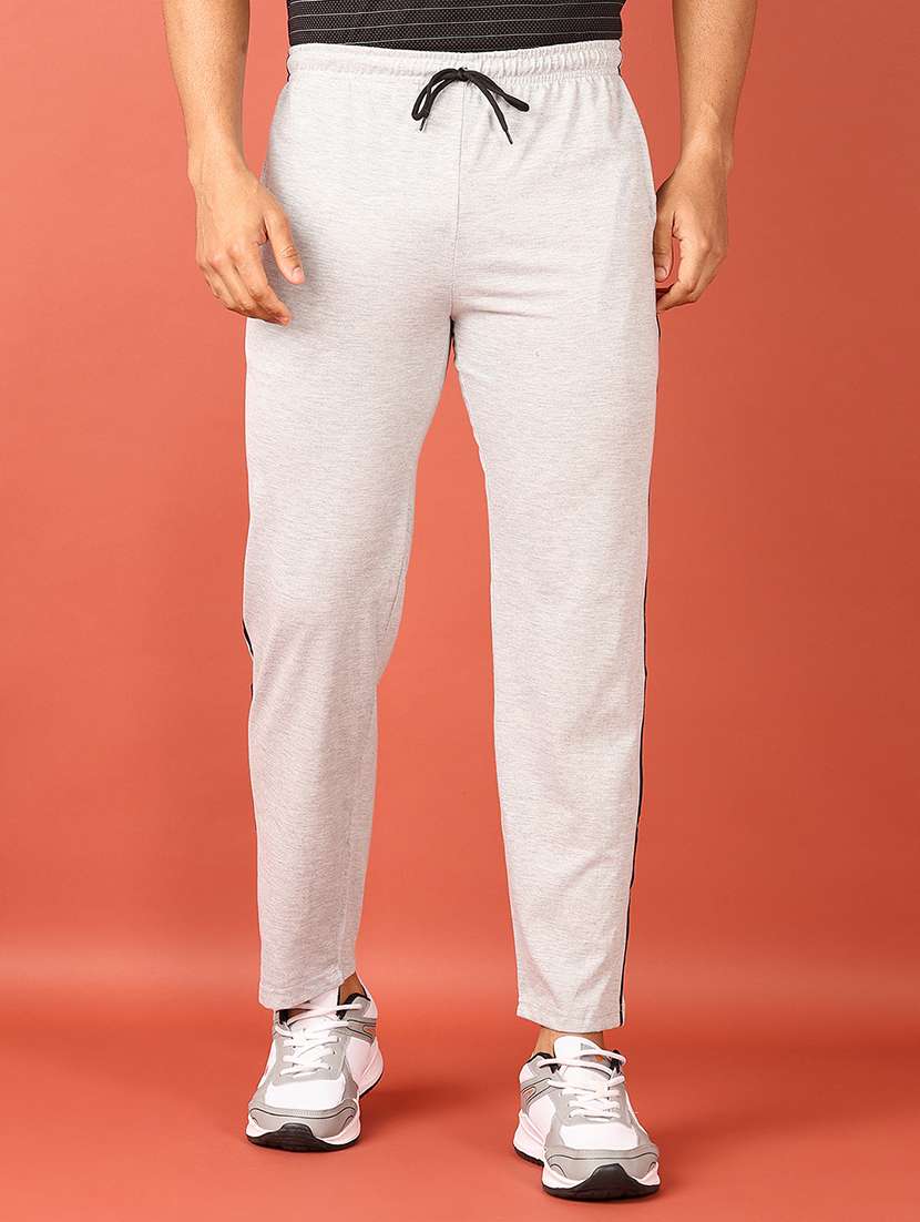 men grey melange ankle length track pant