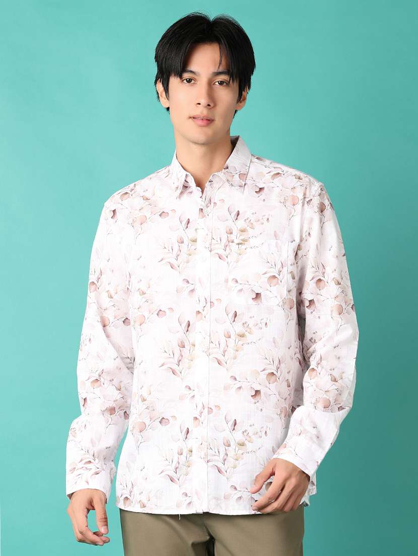 men long sleeves printed casual shirt