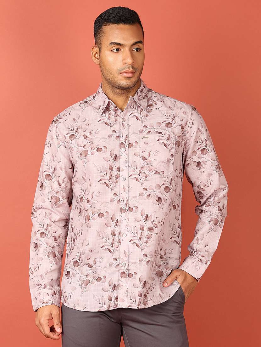 men long sleeves printed casual shirt