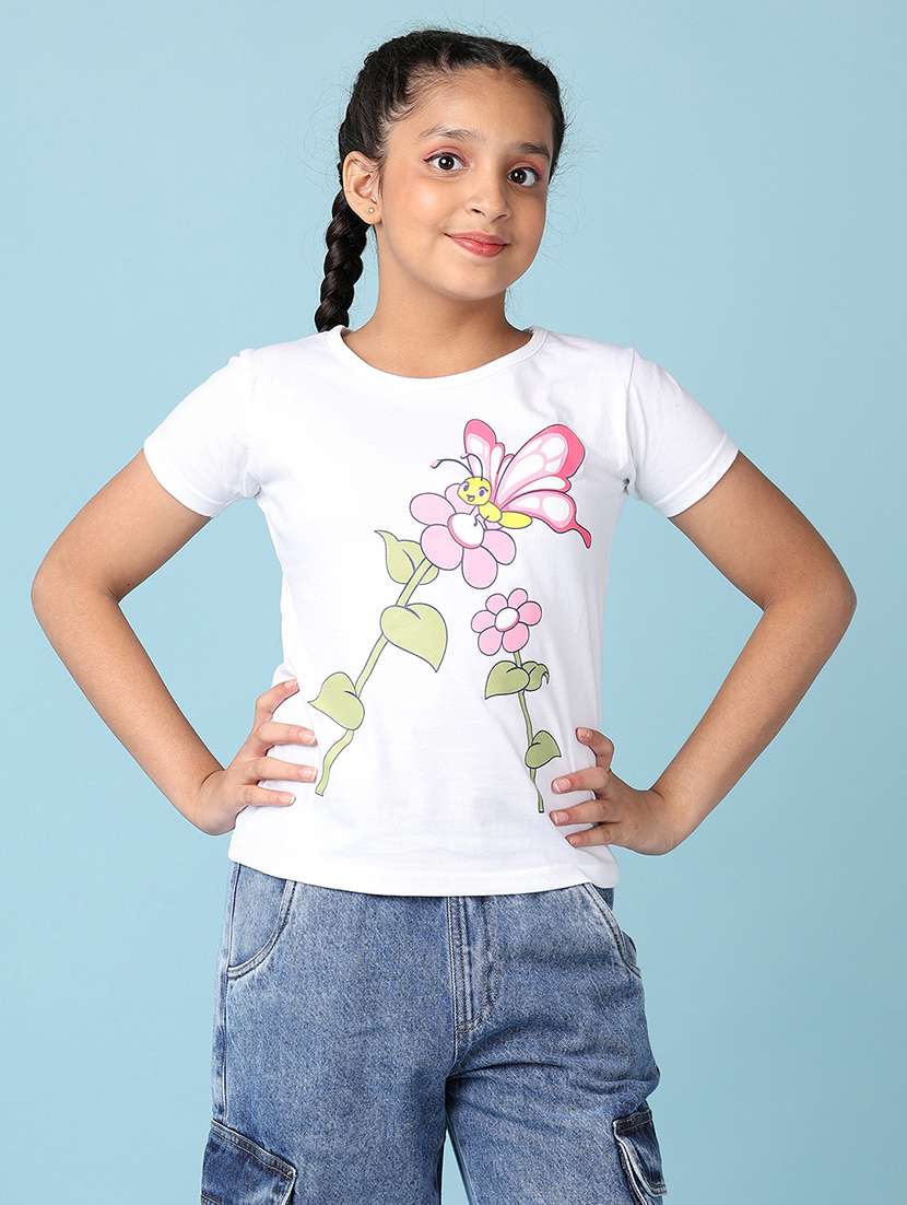 girls front print round neck tees - 21533703 - Zoom Image - 0