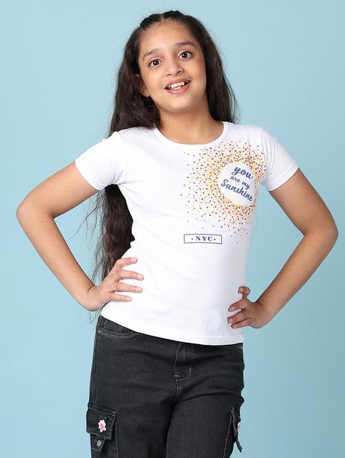 girls front print round neck tees - 21533704 - Standard Image - 0