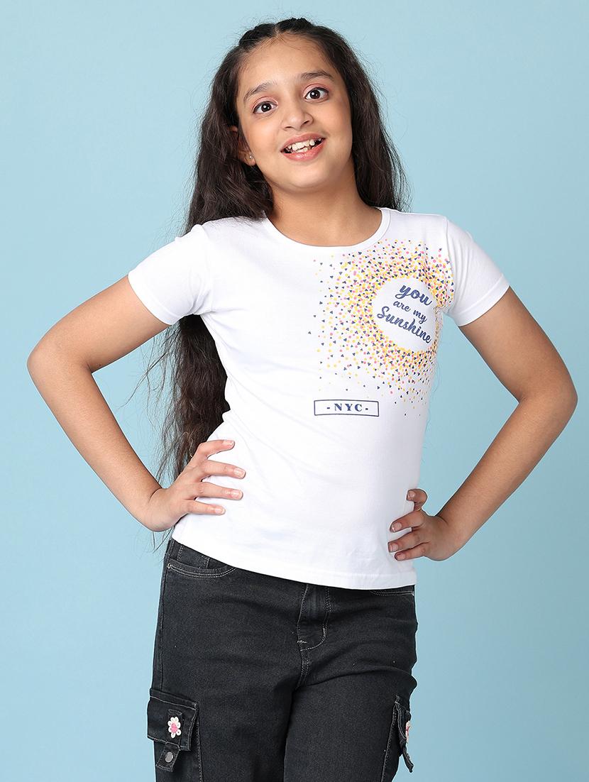 girls front print round neck tees - 21533704 - Zoom Image - 0