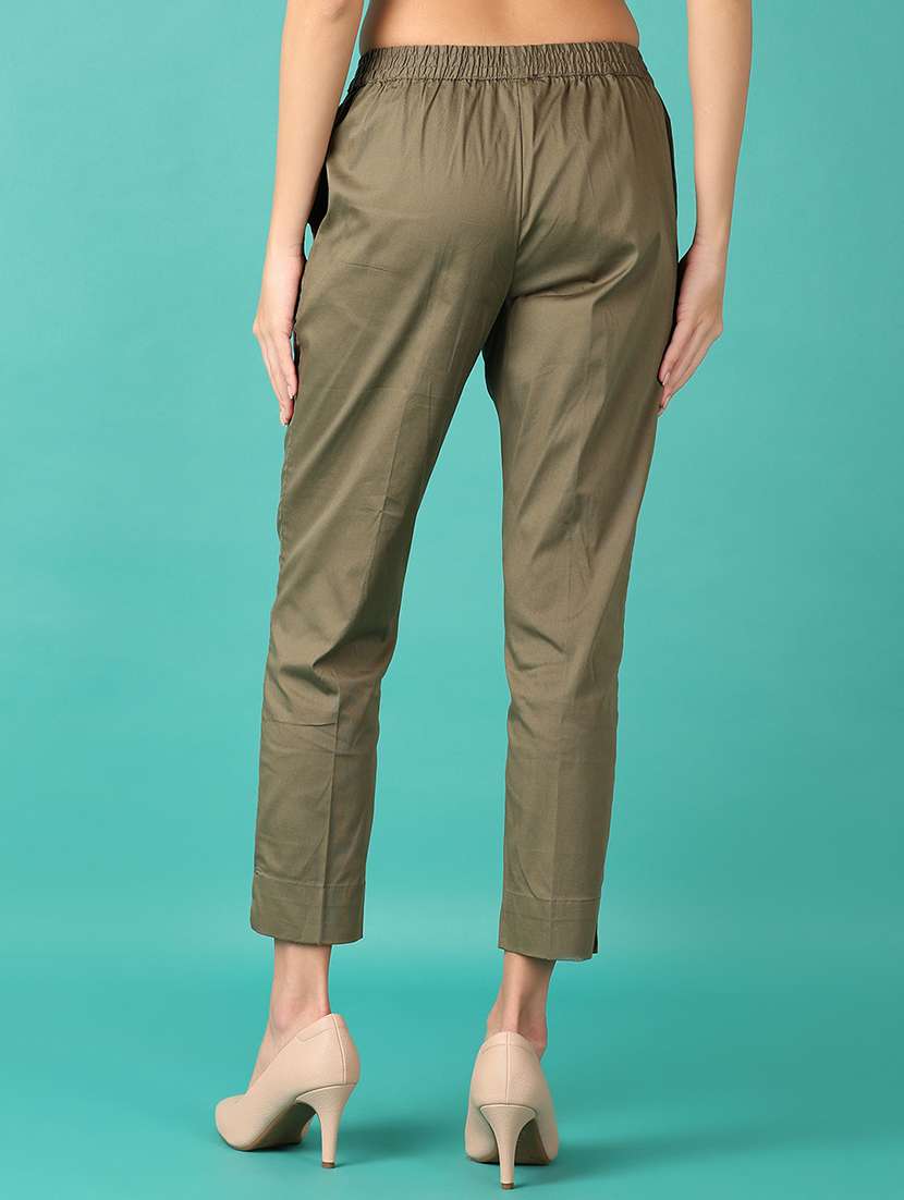 women olive cotton cigarette pant - 21533894 -  Standard Image - 3