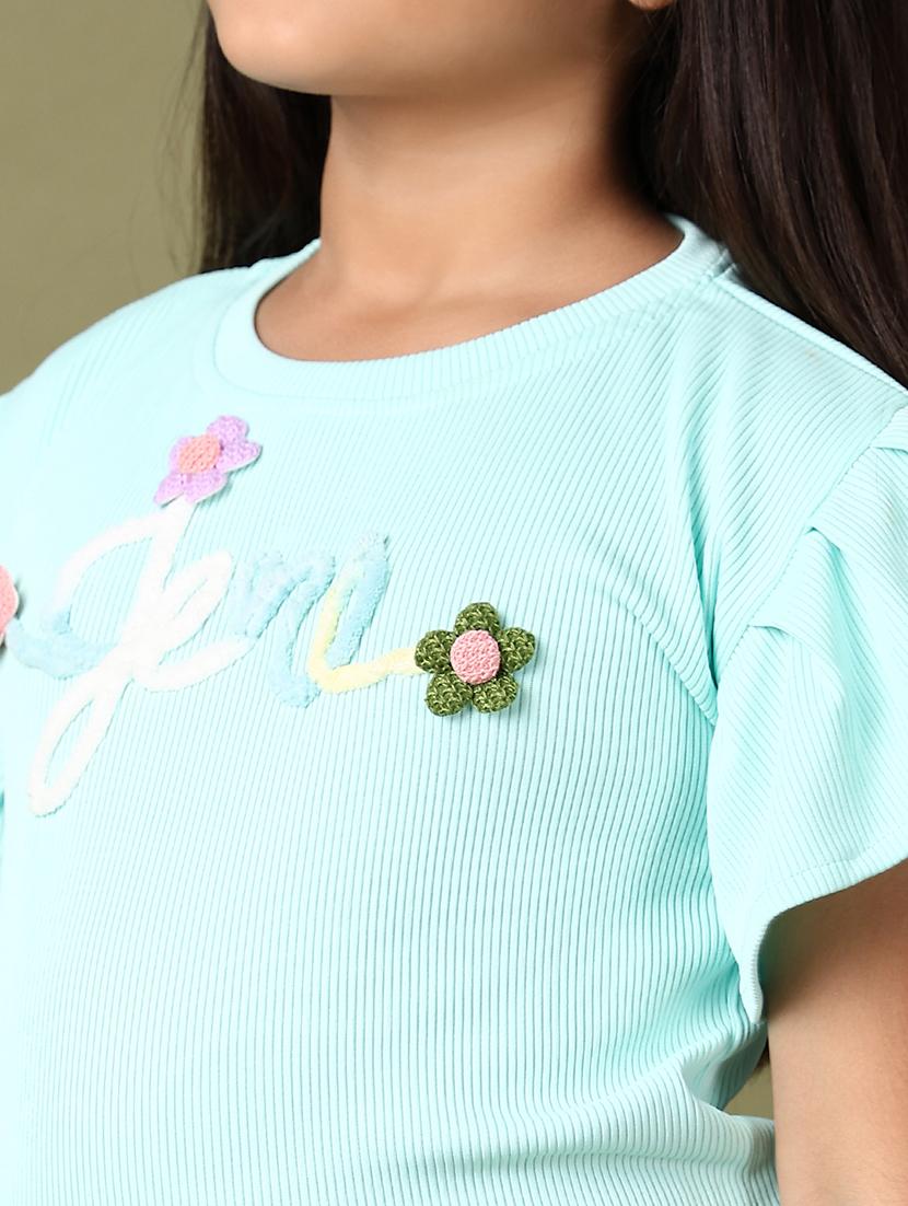 girls solid with work round neck top - 21533966 - Standard Image - 5