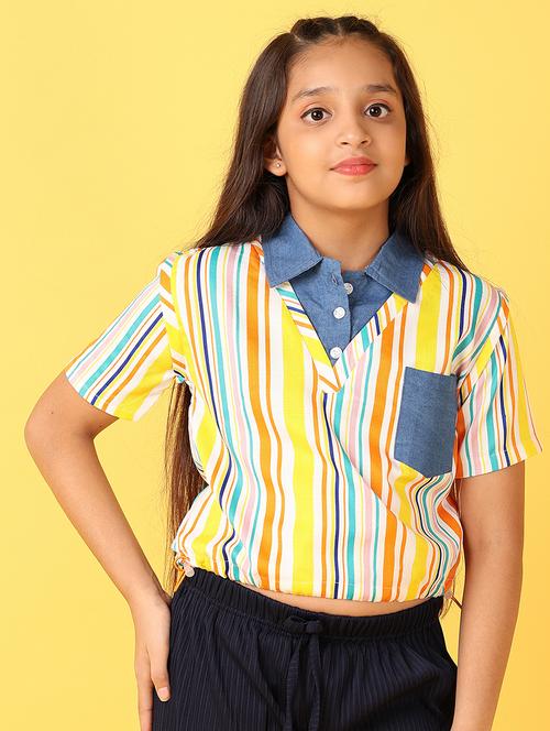 girls striped collared regular top - 21533972 - Standard Image - 0